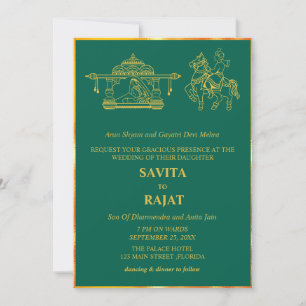 Convites Casamento Indiano Moderno Verde Esmeralda
