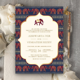 Convites Casamento Indiano Navy Burgundy Elefante Tudo em U
