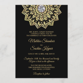 Convites Casamento indiano preto Dourado da mandala