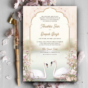 Convites Casamento Indiano Romântico Floral Pastel Cisnes