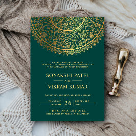 Convites Casamento Indiano Tradicional Mandala em Azul e Do