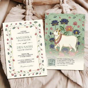 Convites Casamento Indiano Vaca Kamdhenu e Lótus Pichwai