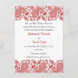 Convites Casamento indiano vermelho e branco