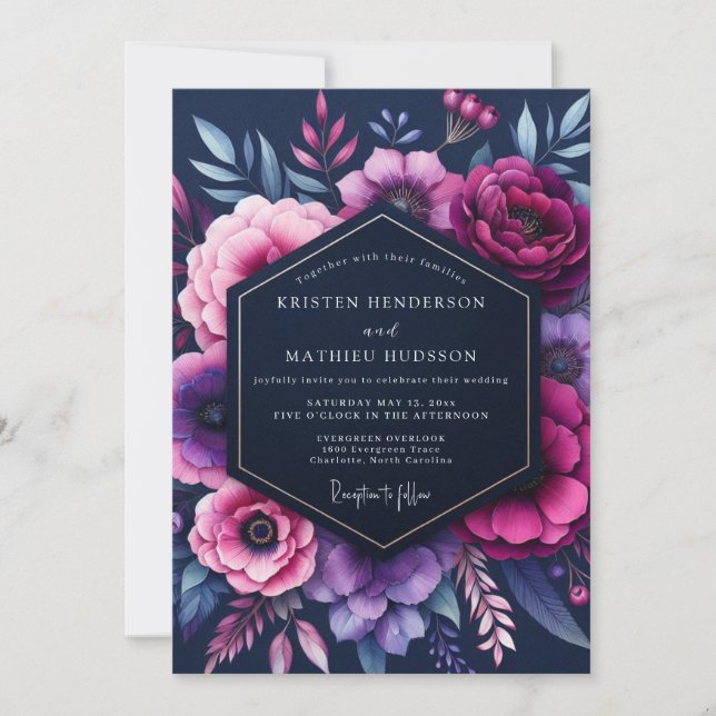 Convites Casamento Indigo Opulent Bloom (Frente)