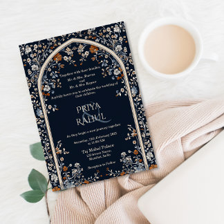Convites Casamento Índio de Arca Floral Marinho Elegante Vi
