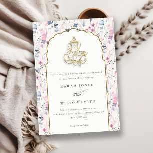 Convites Casamento Índio de Blush Dourado Wildflower Ganesh