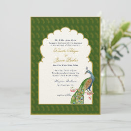 Convites Casamento índio de Peacock, legante Verde escuro
