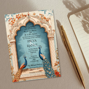 Convites Casamento Índio de Peacocks Dourados Azuis Elegant