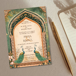 Convites Casamento Índio Dourado de Peacock no Luxury Elega