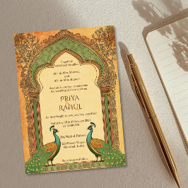 Convites Casamento Índio Dourado de Peacock no Luxury Elega