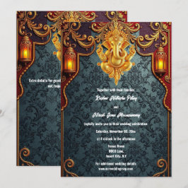 Convites Casamento índio luxuoso de ouro azul de Lord Ganes