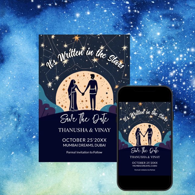 Convites Casamento índio salvo a data em que está escrito e (Indian wedding save the date it's written in the stars unique template invitation digital download)