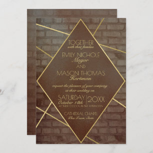 Convites Casamento Industrial de Brick e Bronze