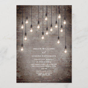 Convites Casamento Industrial Rustic Brick De Lâmpadas Vint