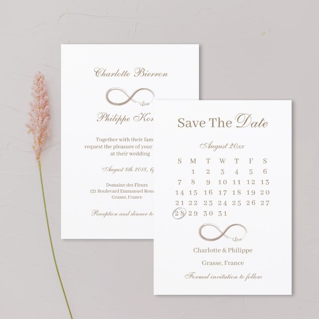 Convites Casamento Infinity Gold White Calendar Save The Da (Criador carregado)