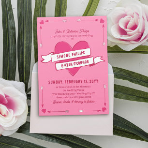 Convites Casamento Informal com Coração Rosa e Flechas & Fi