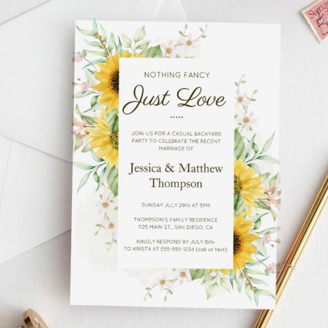 Convites Casamento Informal com Girassóis Recepção de Fuga (Criador carregado)