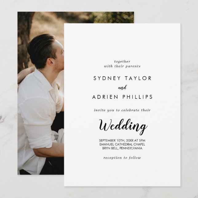 Convites Casamento Informal de Fotografia de Caligrafia Sim (Frente/Verso)