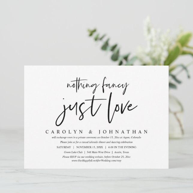 Convites Casamento Informal e Fuga Romântica, Nada de Luxo, (Em pé/Frente)