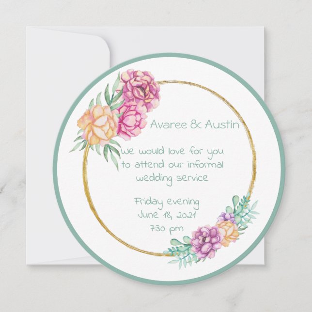 Convites Casamento Informal Flores Aquarela (Frente)