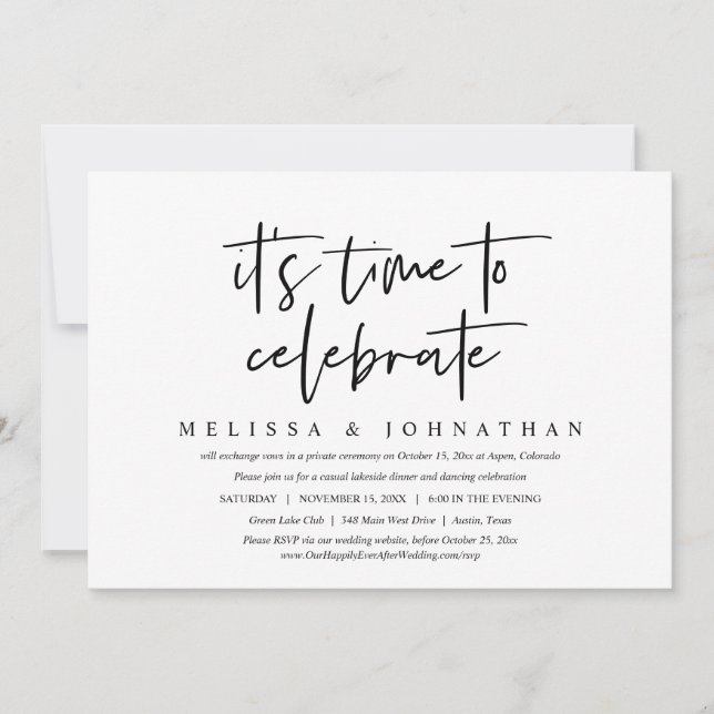 Convites Casamento Informal Fuga, É hora de celebrar  (Frente)