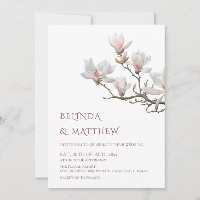 Convites Casamento Informal Magnólia Arte Refinada (Frente)
