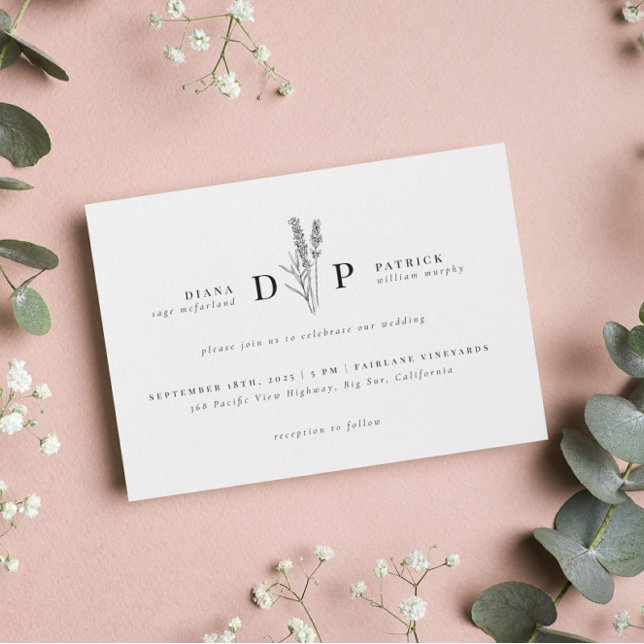 Convites Casamento Inicial de Flor Selvagem Moderna Elegant (Criador carregado)