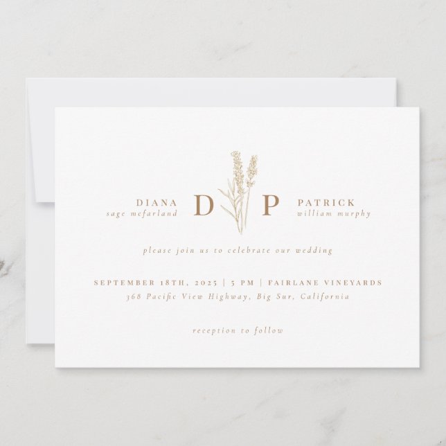 Convites Casamento Inicial de Flor Selvagem Moderna Elegant (Frente)