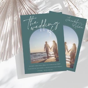 Convites Casamento inicial de fotos do Arch Verde Moderno