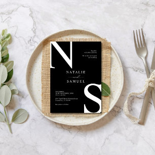 Convites Casamento Inicial de Negros e W Minimalista de Neg