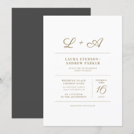 Convites Casamento inicial de ouro simples e moderno minima