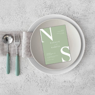 Convites Casamento Inicial de Sage Green Minimalista Elegan