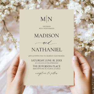 Convites Casamento Inicial Minimalista Elegante de Marfim A