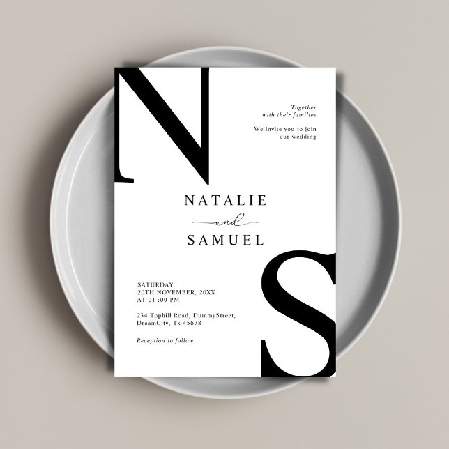 Convites Casamento inicial mínimo de negros e negros branco (Criador carregado)