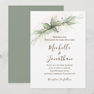 Convites Casamento Inspiracional Simples Verde Dourado De C