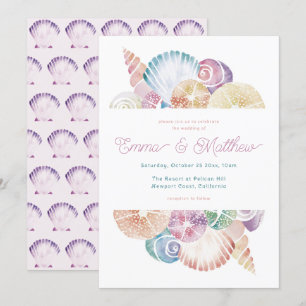 Convites Casamento inspirado em Aquarela de Conchas e Serei