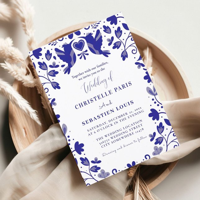 Convites Casamento Inspirado em Papel Picado Azul (Criador carregado)