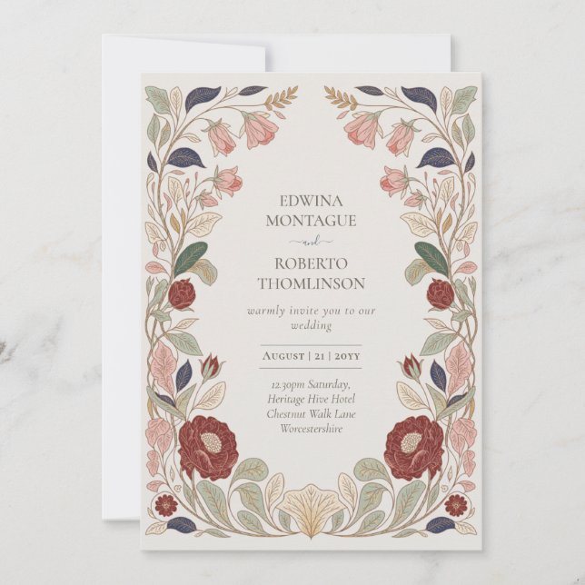 Convites Casamento Inspirado no Legado de William Morris (Frente)