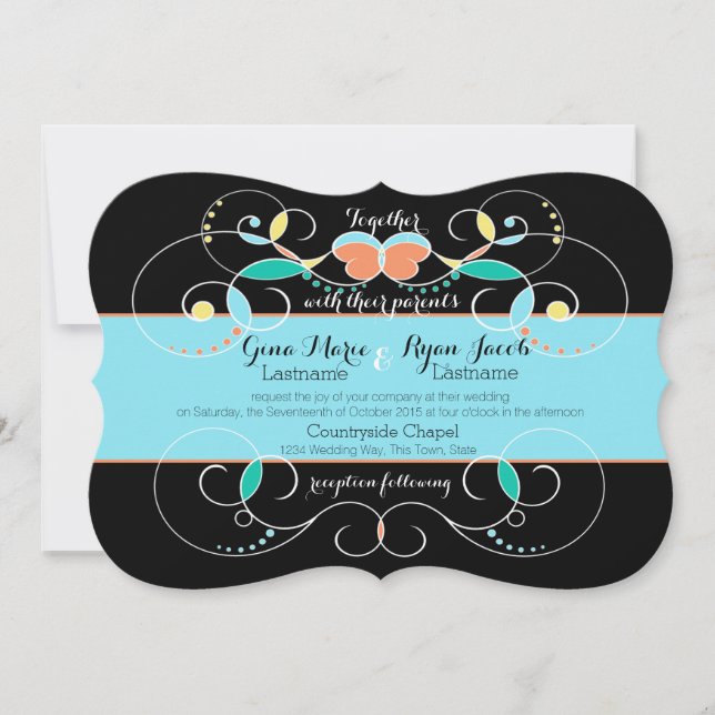 Convites Casamento Inspirado por Arte Popular do País (Frente)