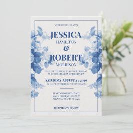 Convites Casamento Inspirado por Chinoiserie Floral Blue Vi