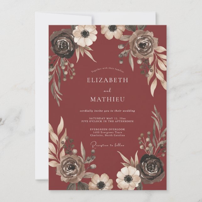 Convites Casamento Intimo da Colheita de Borgonha (Frente)