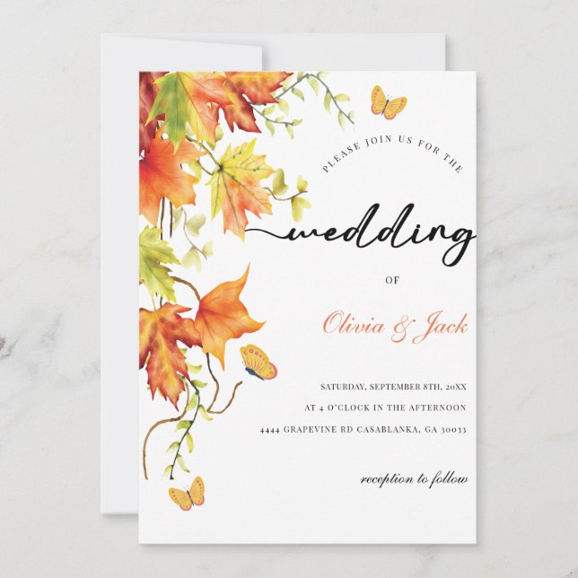 Convites Casamento Invitação de flores de borboletas amostr (Frente)