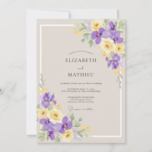 Convites Casamento Íris Eucalipto Amarelo Bege (Frente)