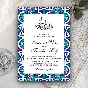 Convites Casamento Islâmico Árabe Azul e Teal