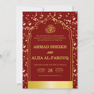 Convites Casamento Islâmico Arco Burgundy Dourado Antigo
