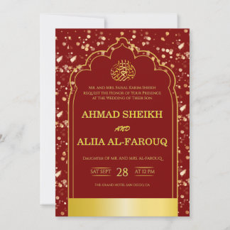 Convites Casamento Islâmico Arco Burgundy Dourado Antigo