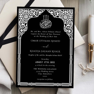 Convites Casamento Islâmico Arco Preto e Branco Ornado Arab