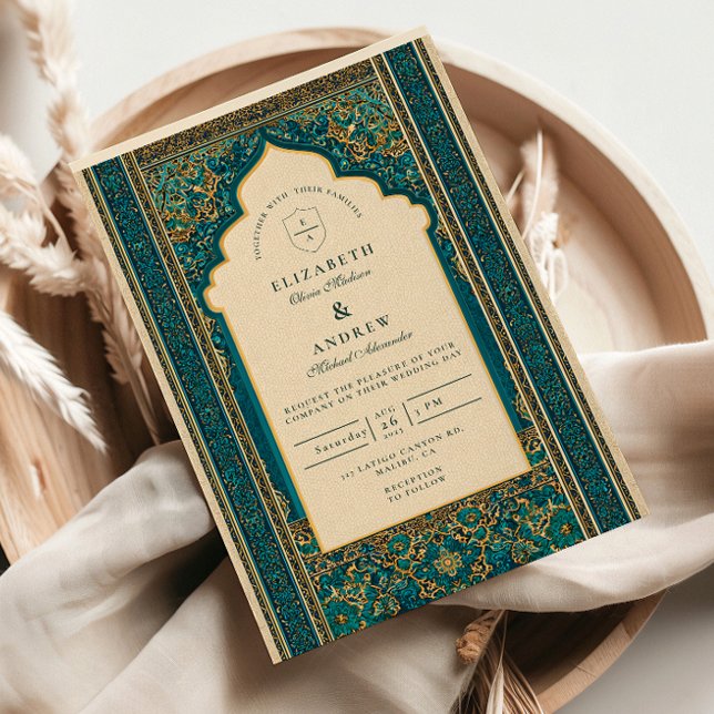 Convites Casamento Islâmico Arco Teal (Criador carregado)