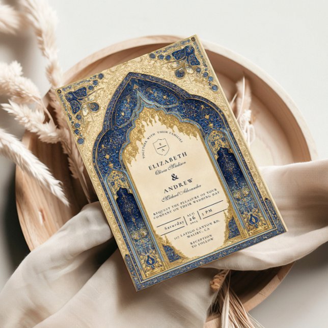 Convites Casamento Islâmico Azul Real Dourado (Criador carregado)