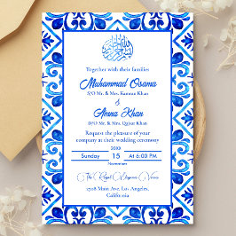 Convites Casamento Islâmico Branco e Azul do Marrocos